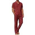 COOFANDY Men 2 Piece Linen Outfit Beach Button Down Shirt Casual Loose Pant Sets