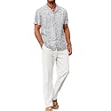 COOFANDY Men 2 Piece Linen Outfit Beach Button Down Shirt Casual Loose Pant Sets