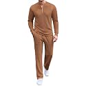 COOFANDY Men's 2 Piece Tracksuit Set Polo Athletic Sweatsuit Quarter Zip Jogging Long Sleeve Casual Sports Outfits