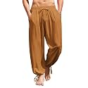 COOFANDY Men's Cotton Linen Casual Pants Elastic Waist Harem Beach Trousers