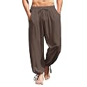 COOFANDY Men's Cotton Linen Casual Pants Elastic Waist Harem Beach Trousers