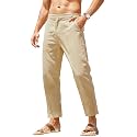 COOFANDY Men's Cotton Linen Pants Elastic Waist Lightweight Casual Pants Relaxed Fit Yoga Beach Pants with Pockets
