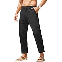 COOFANDY Men's Cotton Linen Pants Elastic Waist Lightweight Casual Pants Relaxed Fit Yoga Beach Pants with Pockets