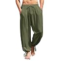 COOFANDY Men's Cotton Linen Casual Pants Elastic Waist Harem Beach Trousers