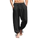COOFANDY Men's Cotton Linen Casual Pants Elastic Waist Harem Beach Trousers