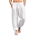 COOFANDY Men's Cotton Linen Casual Pants Elastic Waist Harem Beach Trousers