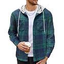 COOFANDY Men's Flannel Hoodie Plaid Shirt Long Sleeve Button Down Casual Shirt Jacket Lightweight Fall Shacket