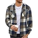 COOFANDY Men's Flannel Hoodie Plaid Shirt Long Sleeve Button Down Casual Shirt Jacket Lightweight Fall Shacket
