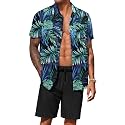 COOFANDY Men's Hawaiian 2 Piece Outfits Floral Button Down Shirt and Shorts Vacation Outfits Summer Beach Matching Set