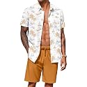 COOFANDY Men's Hawaiian 2 Piece Outfits Floral Button Down Shirt and Shorts Vacation Outfits Summer Beach Matching Set
