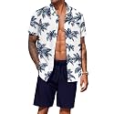 COOFANDY Men's Hawaiian 2 Piece Outfits Floral Button Down Shirt and Shorts Vacation Outfits Summer Beach Matching Set