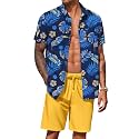 COOFANDY Men's Hawaiian 2 Piece Outfits Floral Button Down Shirt and Shorts Vacation Outfits Summer Beach Matching Set