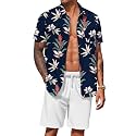 COOFANDY Men's Hawaiian 2 Piece Outfits Floral Button Down Shirt and Shorts Vacation Outfits Summer Beach Matching Set
