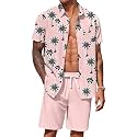 COOFANDY Men's Hawaiian 2 Piece Outfits Floral Button Down Shirt and Shorts Vacation Outfits Summer Beach Matching Set