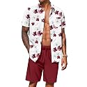 COOFANDY Men's Hawaiian 2 Piece Outfits Floral Button Down Shirt and Shorts Vacation Outfits Summer Beach Matching Set