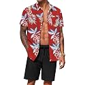 COOFANDY Men's Hawaiian 2 Piece Outfits Floral Button Down Shirt and Shorts Vacation Outfits Summer Beach Matching Set