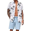 COOFANDY Men's Hawaiian 2 Piece Outfits Floral Button Down Shirt and Shorts Vacation Outfits Summer Beach Matching Set