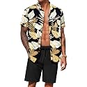 COOFANDY Men's Hawaiian 2 Piece Outfits Floral Button Down Shirt and Shorts Vacation Outfits Summer Beach Matching Set