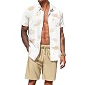 COOFANDY Men's Hawaiian 2 Piece Outfits Floral Button Down Shirt and Shorts Vacation Outfits Summer Beach Matching Set