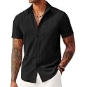 COOFANDY Men39s Linen Shirts Short Sleeve Button