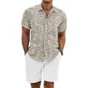 COOFANDY Men's Summer Beach Outfits 2 Piece Short Sleeve Shirts and Shorts Vacation Linen Texture Sets for Men