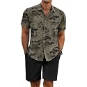COOFANDY Men's Summer Beach Outfits 2 Piece Short Sleeve Shirts and Shorts Vacation Linen Texture Sets for Men