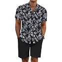 COOFANDY Men's Summer Beach Outfits 2 Piece Short Sleeve Shirts and Shorts Vacation Linen Texture Sets for Men