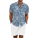 COOFANDY Men's Summer Beach Outfits 2 Piece Short Sleeve Shirts and Shorts Vacation Linen Texture Sets for Men