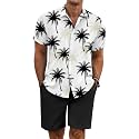 COOFANDY Men's Summer Beach Outfits 2 Piece Short Sleeve Shirts and Shorts Vacation Linen Texture Sets for Men