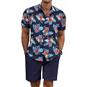 COOFANDY Men's Summer Beach Outfits 2 Piece Short Sleeve Shirts and Shorts Vacation Linen Texture Sets for Men