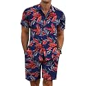 COOFANDY Men's Summer Beach Outfits 2 Piece Short Sleeve Shirts and Shorts Vacation Linen Texture Sets for Men