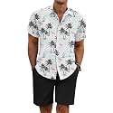 COOFANDY Men's Summer Beach Outfits 2 Piece Short Sleeve Shirts and Shorts Vacation Texture Linen Sets for Men