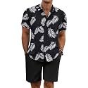 COOFANDY Men's Summer Beach Outfits 2 Piece Short Sleeve Shirts and Shorts Vacation Linen Texture Sets for Men