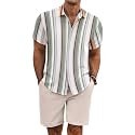 COOFANDY Men's Summer Beach Outfits 2 Piece Short Sleeve Shirts and Shorts Vacation Linen Texture Sets for Men