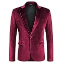 COOFANDY Men's Velvet Blazer Notched Lapel Velour Suit Jacket One Button Tuxedo Jackets for Wedding Prom Party Dinner