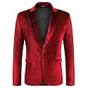 COOFANDY Men's Velvet Blazer Notched Lapel Velour Suit Jacket One Button Tuxedo Jackets for Wedding Prom Party Dinner