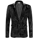 COOFANDY Men's Velvet Blazer Notched Lapel Velour Suit Jacket One Button Tuxedo Jackets for Wedding Prom Party Dinner
