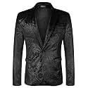 COOFANDY Men's Velvet Blazer Notched Lapel Velour Suit Jacket One Button Tuxedo Jackets for Wedding Prom Party Dinner