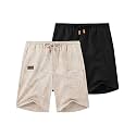 COOFANDY Men Linen Beach Shorts Casual Drawstring Summer Vacation Shorts