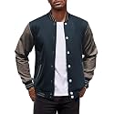 COOFANDY Mens Fashion Varsity Jackets Leather Sleeve Slim Fit College Baseball Letterman Bomber Coat