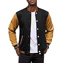 COOFANDY Mens Fashion Varsity Jackets Leather Sleeve Slim Fit College Baseball Letterman Bomber Coat