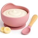 Coofandy Silicone Baby Feeding Bowl with Wooden
