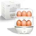 COOK WITH COLOR 350W Electric Double Layer Egg Cooker - Egg Boiler for Hard Boiled, Soft Boiled, and Omelettes, 6.1x6.1x8.7, Cream