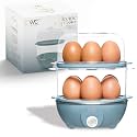 COOK WITH COLOR 350W Electric Double Layer Egg Cooker - Egg Boiler for Hard Boiled, Soft Boiled, and Omelettes, 6.1x6.1x8.7, Slate Blue