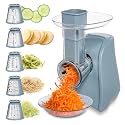 COOK WITH COLOR 5-in-1 Electric Slicer, 150W Food Prep Machine – Parmesan Shredder, Fine &amp; Coarse Graters, Potato Grater, Vegetable Slicer, Compact Design for Bowl Prep, Blue/Grey