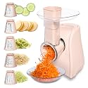 COOK WITH COLOR 5-in-1 Electric Slicer, 150W Food Prep Machine – Cheese Shredder, Fine &amp; Coarse Graters, Potato Grater, Vegetable Slicer, Fruit, Salad Shooter, Compact Design For Bowl Prep, Blush