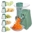 COOK WITH COLOR 5-in-1 Electric Slicer, 150W Food Prep Machine – Cheese Shredder, Fine & Coarse Graters, Potato Grater, Vegetable Slicer, Fruit, Salad Shooter, Compact Design for Bowl Prep, Green