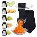 COOK WITH COLOR 5-in-1 Electric Slicer, 150W Food Prep Machine – Cheese Shredder, Fine &amp; Coarse Graters, Potato Grater, Vegetable Slicer, Fruit, Salad Shooter, Compact Design for Bowl Prep, Black