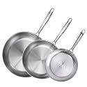 Cook N Home Classic Tri-Ply Clad 8 Inch / 10 Inch / 12 Inch Stainless Steel Skillet, Saute Frying Pan, Induction Cookware, Compatible with All Cooktops, Dishwasher & Oven Safe, 3-Piece