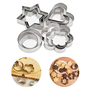 cookie cutter set  12 stainless steel biscuit cutters  round heart star flower shapes  baking molds for cookies sandwich fondant dough  reusable mini cutters for kids amp adults